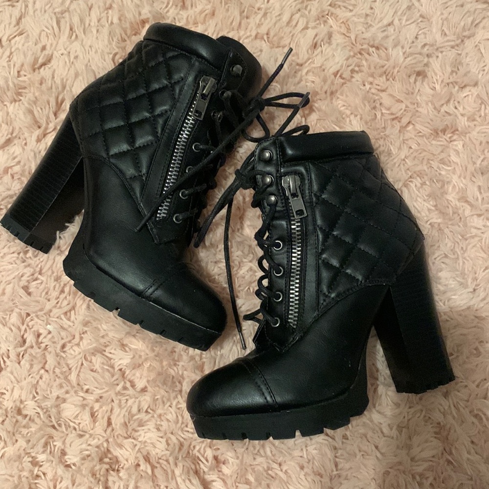 4 1/2 inch black heeled booties